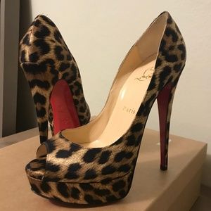 Louboutin Lady Peep 150 Crepe Satin Leopard sz 38